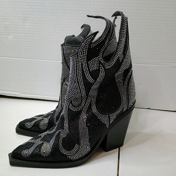 Cowboy Women's Booties Bling Rhinestones Size 37-6.5 - Picture 1 of 7